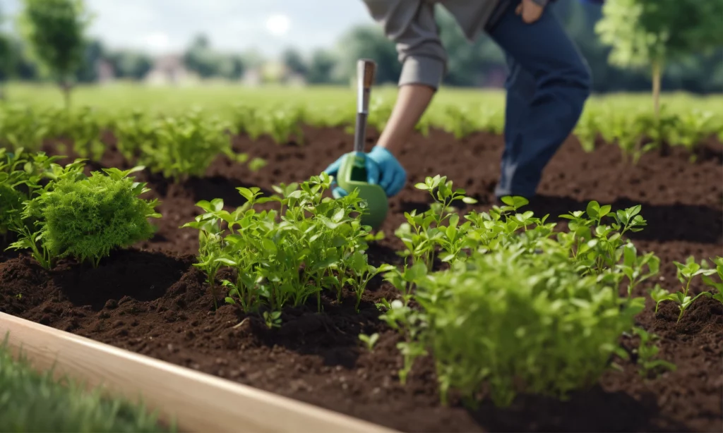 Ein Gärtner bei der Arbeit im Beet als Vorbereitung für die Wander-Saison.